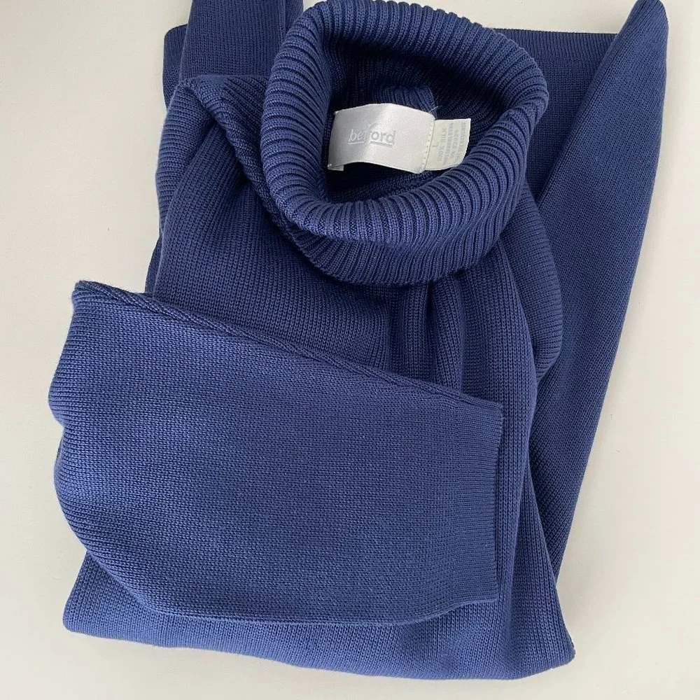 Vintage Belford 100% silk knit long sleeve turtleneck sweater in navy blue L - Picture 8 of 11